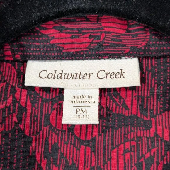Coldwater Creek Top Womens Medium Petite Red Floral Button Up Long Sleeve - Picture 4 of 9